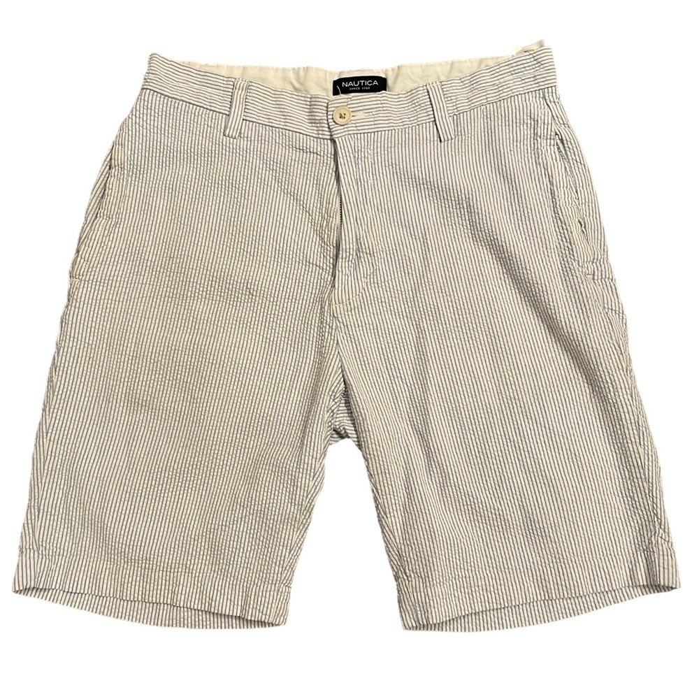 Nautica Seersucker Shorts Blue and White Striped A Bit Trimmer Fit Style Size 30